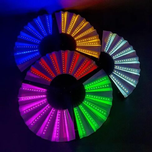 12V10 بوصة (طول 60 * 30 سم، 93 جم) مع سلك مخفي LED مروحة يد صينية قابلة للطي أداء مسرحي وحفلات أعياد الميلاد وحفلات الزفاف وديكور المنزل وملهى ليلي مروحة دعامة ضوء الفلورسنت (أزرق) in Saudi Arabia