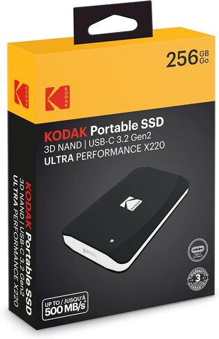 KODAK USB-C 3.2Gen2 X220 SSD محمول 256 جيجابايت - محرك أقراص الحالة الصلبة الخارجي - ما يصل إلى 1100 ميجابايت / ثانية - فلاش NAND ثلاثي الأبعاد - المستندات والموسيقى وتخزين الفيديو عالي الدقة in Saudi Arabia