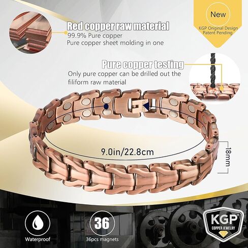 KGP Double-Row Copper Magnetic Bracelets with Strength Healing Magnets for Arthritis Pain, 99.99% Pure Copper Magnet Bracelet for Men Women, Adjustable Magnetic Therapy Copper Bracelet Jewelry Gift in Kuwait