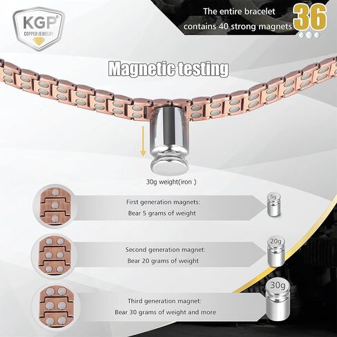 KGP Double-Row Copper Magnetic Bracelets with Strength Healing Magnets for Arthritis Pain, 99.99% Pure Copper Magnet Bracelet for Men Women, Adjustable Magnetic Therapy Copper Bracelet Jewelry Gift in Kuwait