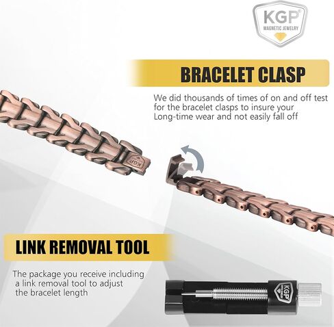 KGP Double-Row Copper Magnetic Bracelets with Strength Healing Magnets for Arthritis Pain, 99.99% Pure Copper Magnet Bracelet for Men Women, Adjustable Magnetic Therapy Copper Bracelet Jewelry Gift in Kuwait