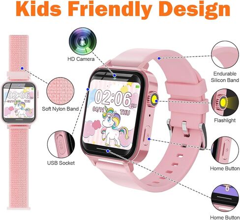 Kids Smart Watch, Smart Watch for Girls 3-14 Year Old, 30 Puzzle Games, Touch Screen, HD Camera, Music Video Toy with Flashlight, Educational Toys Birthday Gifts for Girls Boys Ages 7 8 9 10 Pink in Saudi Arabia