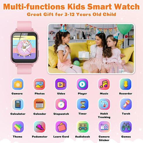Kids Smart Watch, Smart Watch for Girls 3-14 Year Old, 30 Puzzle Games, Touch Screen, HD Camera, Music Video Toy with Flashlight, Educational Toys Birthday Gifts for Girls Boys Ages 7 8 9 10 Pink in Saudi Arabia
