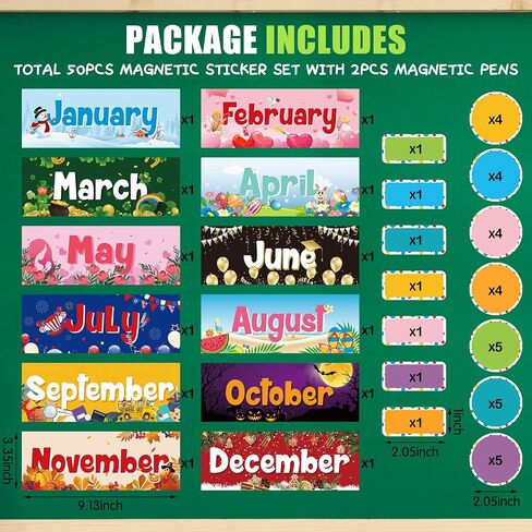 Geyee 52 Pcs Magnetic Holiday Monthly Headliners Include 12 Months of The Year Headers Seasonal Bulletin Board Border 31 Writable Round Confetti Accents 7 Rectangle Label(Boho) in Saudi Arabia