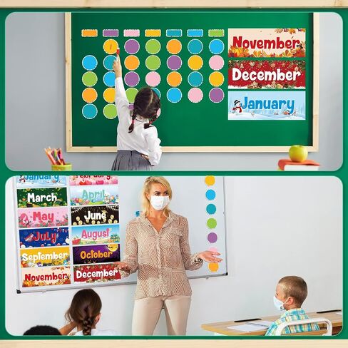Geyee 52 Pcs Magnetic Holiday Monthly Headliners Include 12 Months of The Year Headers Seasonal Bulletin Board Border 31 Writable Round Confetti Accents 7 Rectangle Label(Boho) in Saudi Arabia