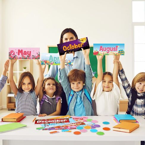 Geyee 52 Pcs Magnetic Holiday Monthly Headliners Include 12 Months of The Year Headers Seasonal Bulletin Board Border 31 Writable Round Confetti Accents 7 Rectangle Label(Boho) in Saudi Arabia
