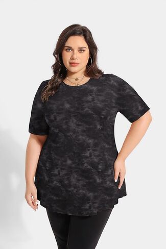 TIYOMI Plus Size Tops Summer Short Sleeve Shirts for Women Crewneck Tunics Pocket/Distressed (XL-5XL) in Kuwait