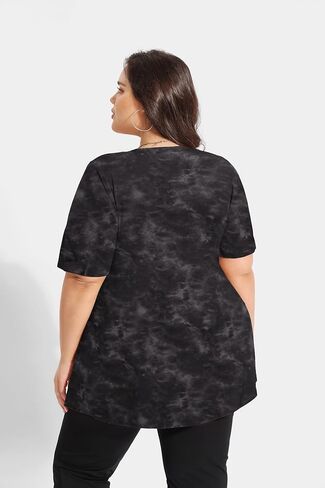 TIYOMI Plus Size Tops Summer Short Sleeve Shirts for Women Crewneck Tunics Pocket/Distressed (XL-5XL) in Kuwait