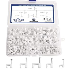 230Pcs Square Shape Cable Clips with Nails,White Wire Tacks with Nails,Cable Holder,Cable Management for Ethernet Cable Coaxial Cable,TV Wire Cable,Telephone Cable,Print Cable