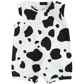 FEIBEL Baby Cute Cartoon Animal Onesie Baby Boys Girls Sleeveless Round Neck Romper One-Piece Shorts Jumpsuit
