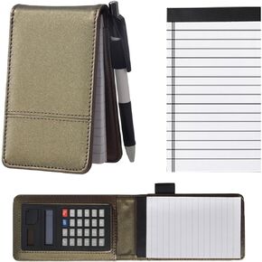 SAYEEC PU Leather Journal Notebook with Calculator Working Small Notebook Notepad with Pen Pad Holder Set Multi Function A7 Soft Cover Black Notebook for Office Working, Study