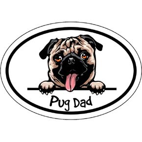 WickedGoodz Oval Smiling Pug Dad Decal - Pug Dog Bumper Sticker - for Laptops Tumblers Windows Cars Trucks Walls