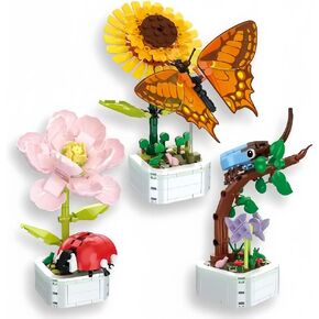 Flower Insect Collection, Bug Building Block Toy for Age 6+ Butterfly, Beetle and Ladybug, Flower Building Sets and DIY Home Decorations, Birthday for Boys Girls (3 in 1)