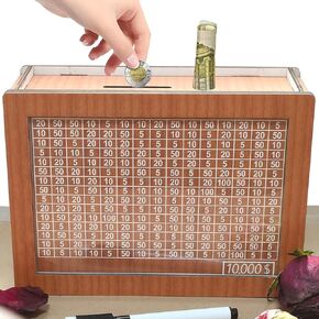 Cash Vault Wooden Savings Box,(with a Pen) Wooden Cash Saver Money Box, Piggy Bank for Adults, Money Box with Counter, Wooden Money Box with Money Target and Numbers (10000) in Saudi Arabia