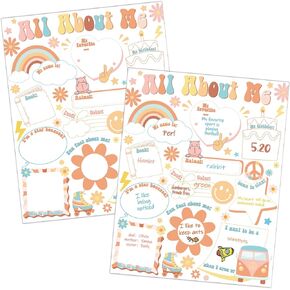 Chunnin 40Pcs Groovy Read All About Me Posters For Classroom Decorations Groovy Hippie All About Me Boho Style Posters To Fill In For Kids Student For Kindergarten Preschool Elementary School Supplies