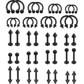 40Pcs 16G Lip Rings 316L Surgical Steel Snake Bite Jewelry Labret Jewelry Monroe Lip Barbell Ring Daith Tragus Helix Piercing Nose Septum Ring Jewelry for Women Men 6mm/8mm/10mm/12mm