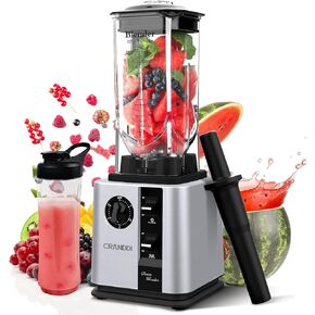 CRANDDI Commercial Blenders 1800W, 80oz Professional High-Speed Countertop Blenders for Smoothies, Self-Cleaning, Come with Tamper and 20oz to-go cup, K95 (Silver)