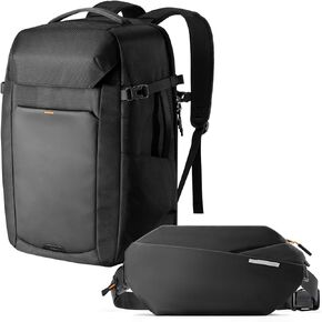 Inateck Bundle Set- Midnight-Eclipse Black Sling Bag 4L & Lightour-Travel Backpack 38L