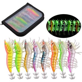 Luminous Squid Jigs Fishing Squid Lure Wooden Squid Bait Fishing Lure Octopus Lure with The Glow Legs for Saltwater Fishing - 8PCS/Bag