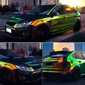 Holographic Green Vinyl Wrap Roll Rainbow Chrome Car Adhesive Gloss Decal Sticker Film Sheet Air Bubble Free DIY Vinyl Decor 1ft x 4.5ft
