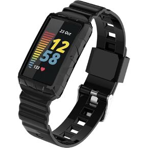 NINKI Green Sport Band Compatible Silicone Fitbit Charge 5/4/3 SE Band with Case,All In One Case with Band for Fitbit Charge 5 Bands for Men Fitbit Charge 4 Band Waterproof Charge 3 Bands for Women