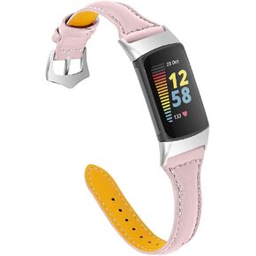 FitTurn WatchBand Compatible with Fitbit Charge 6/Charge 5 Leather Band Narrow Luxury Genuine Leather Replacement Sport Wrist Strap Bracelet Men Women Band Accessories for Charge 6/Charge 5 Tracker
