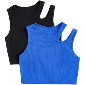 SHENHE Girl's 2 Pack Ribbed Knit Cut Out Round Neck Sleeveless Cute Crop Tank Top