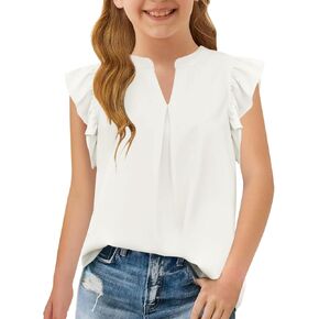 تي شيرت صيفي للفتيات من Haloumoning للأطفال على الموضة برقبة على شكل V وأكمام قصيرة وبلوزة علوية من 5 إلى 14 سنة