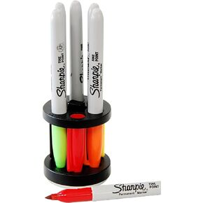 Marker Holder with Magnetic Base for Sharpie Markers, 2 piece locking cap design with push button release.
