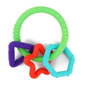 Baby Teething Toys,Soft Silicone Bracelet Teether,Teething Ring with 3 Teethers,Food-Grade Baby Chew Toy Massage Gums,Great Gifts for 0-6 Months Babies