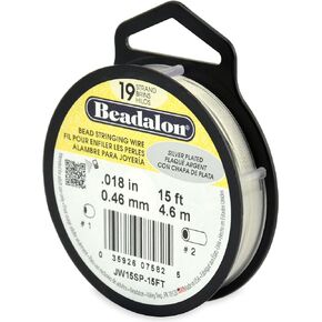 Beadalon 19-Strand Bead Stringing Wire, 0.018-Inch, Silver Plated, 15-Feet