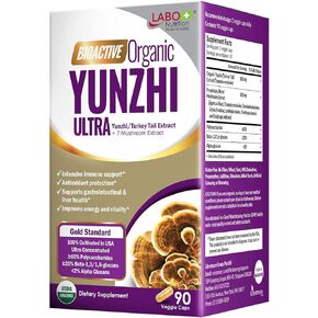 LABO Nutrition Bioactive Organic Yunzhi/Turkey Tail Ultra, USDA Organic, 8 Medicinal Mushroom Supplement, Cordyceps, Maitake, Reishi, Agaricus blazei Murill, Shiitake, for Immunity, No Fillers, Vegan