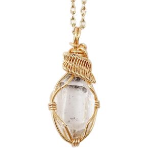 تصميمات من Nature Gems مصنوعة يدويًا من الكريستال اليشم ملفوفة بسلك سلسلة 24 بوصة من البرونز العتيق، حجر بخت شهر مارس، مجوهرات تغليف الأسلاك، تأتي مع صندوق هدايا