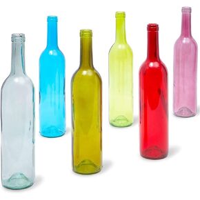 Juvale 6 Pack Decorative Colored Wine Bottles for Home Decor, 750ml Empty Glass Containers in 6 Assorted Colors (2.8 x 12.75 In)