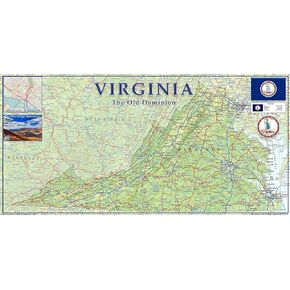 Physical State Poster Map of Virginia - 11.3 x 23.3 Inches - Paper Laminated