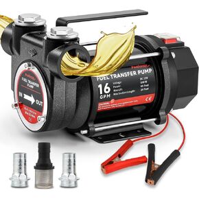 مضخة نقل الوقود Poafamx 12V DC، 16 GMP 600W مضخة نقل الديزل ذاتية التحضير، مضخة استخراج الزيت الكهربائية المحمولة مع محرك تلقائي بمعدل تدفق عالٍ لزيت الديزل