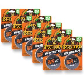 Gorilla Heavy Duty Double Sided Mounting Tape, 1" x 60", Black, (Pack of 10)