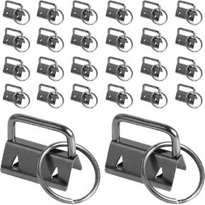 Dveda 100 Pcs 1 Inch Key Fob Hardware, Metal Keychain Wristlet with Keyrings, Wristlet Keychains for Women Men for Bags, Belt, Wallet, Ribbon and Other Hand Craft (Silver)