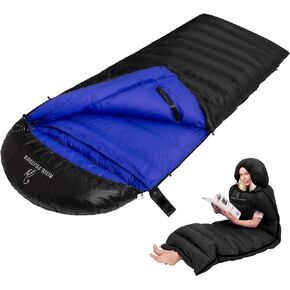 Down Camping Sleeping Bag 5 Degrees F -4 Season Waterproof Mummy Bag with Two Arm Holes,Fully Expanded as a Backpacking Quilt，Backpacking, Camping, Hiking and Other Outdoor Activities