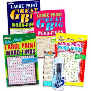 Word Find Puzzle Books for Adults Seniors Bundle - 4 Assorted Large Print Search with Bonus Leather Bookmark Tassle (Great Big Finds | Activity Adults), Adult
