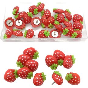 30 Pcs Strawberry Push Pins, Creative Strawberry Pushpins Fruit Theme Thumbtack for Paper Photo Memo File Pin Board Foam Board Map Decorative Thum Btack