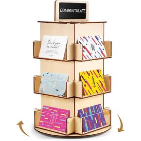 Rotating Greeting Card Display Stand 3 Tier Wooden Postcard Display Rack with Small Blackboard 360° Rotating Brochure Display Holder Tabletop Display Stand for Menus, Craft, Card, Decals, Collectibles in Kuwait