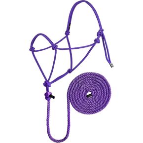 Harrison Howard Durable Rope Halter with Lead Rope Set Versatile Design 2 Knots Rope Halter Black Large