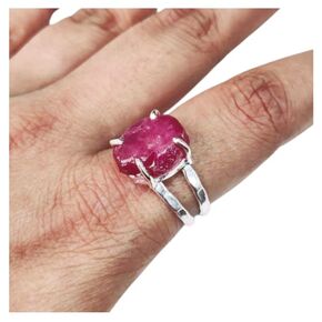 AAA Natural Ruby Ring, Rough Ruby Gemstone Ring, July Birthstone, 2 Hammered Band, 925 Sterling Silver, Womens Ring, Christmas, Thanksgiving, Handmade, Statement Jewelry, Raw Gemstone Jewelry (7)