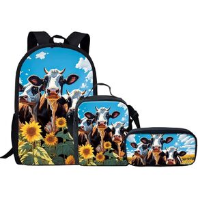 3 Pcs Backpack Set School Backpack for Girls Boys Primary School School Bags Bookbag Students Knapsack ith Insulated Lunch Tote and Pencil Pouch Aztec Sunflower Horse Print