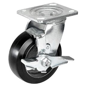 5"x2" Industrial Casters, Rubber on Cast Iron Wheel, Heavy Duty Caster Wheels- 800 Lbs Per Wheels- Widely use for Tool Cart Platform Truck Trash Can (1 Pack Brake)