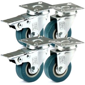 H&S Industrial Caster Wheels for Furniture - Set of 4 - Heavy Duty Casters for Trolley - w/High Precision Brakes & Double Ball Bearing Swivel Heads - Locking Wheels - Caster Set - Workbench Casters