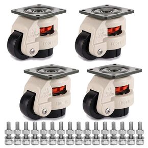Leveling Machine Casters with Rubber Pad, FM-60F Plate Mounted Retractable Workbench Caster, Leveling Feet Wheels, Loading Capacity 551lbs/Per, Pack of 4