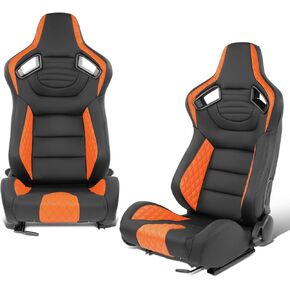 DNA MOTORING Universal Reclinable Racing Seats with Bottom Mount Sliders,21" W X 22" D X 38" H,Black, RS-JBR-003-BK