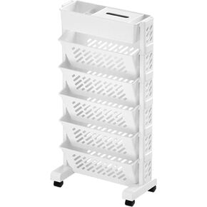 Utility Rolling Cart with Wheels, Multifunctional Storage Organizer Plastic Shelf Rotatable Removable Practical Rolling Organization Shelf Large Capacity Office Movable Bookshelf (6 Layer)